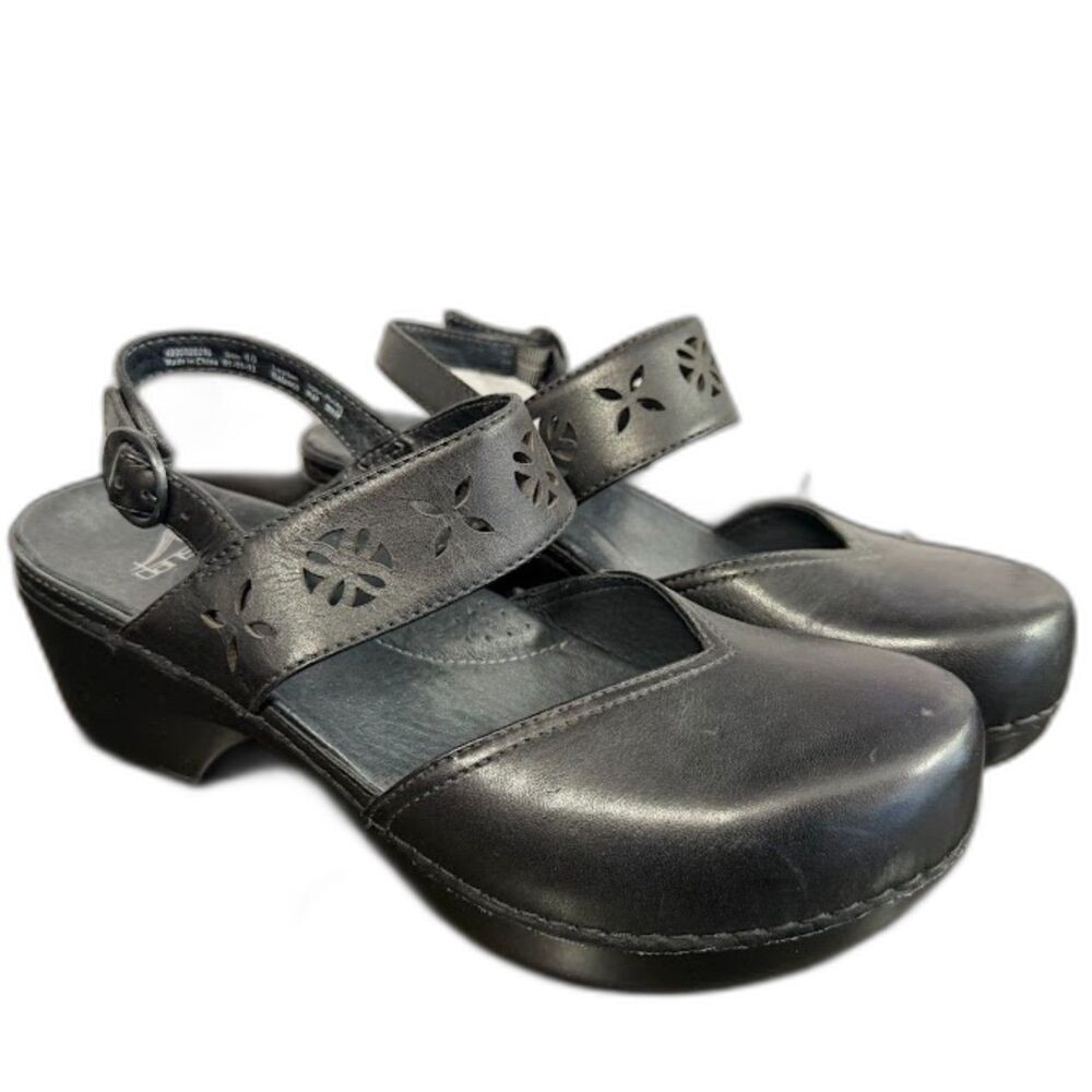 Dansko Trista Ankle Strap Clog Black Size EU 40 US 9.5 Leather Comfort Teacher